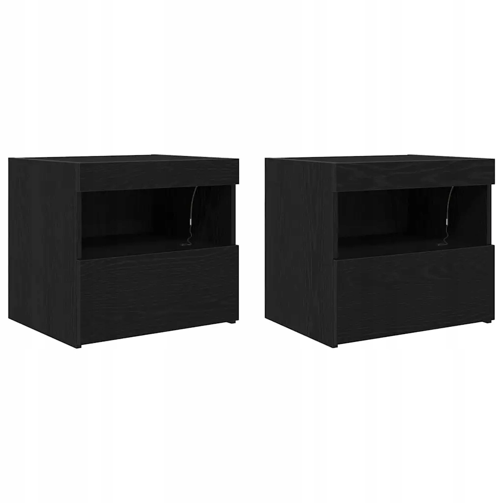 Szafki nocne z LED 2 szt. Czarny dąb 50x40x45 cm – Elegancja i funkcjonalność w Twojej sypialni