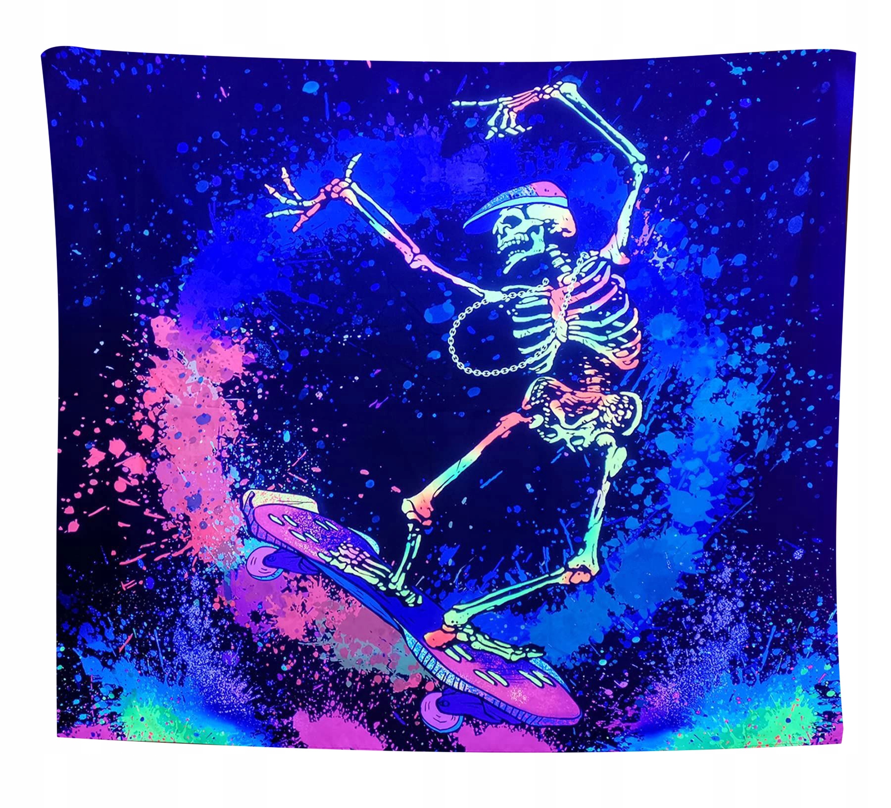 Dekoracja ŚCIENNA UV OBRAZ Fluorescencyjny GOBELIN ODBLASK Szkielet Skate – Wyjątkowy element dekoracyjny
