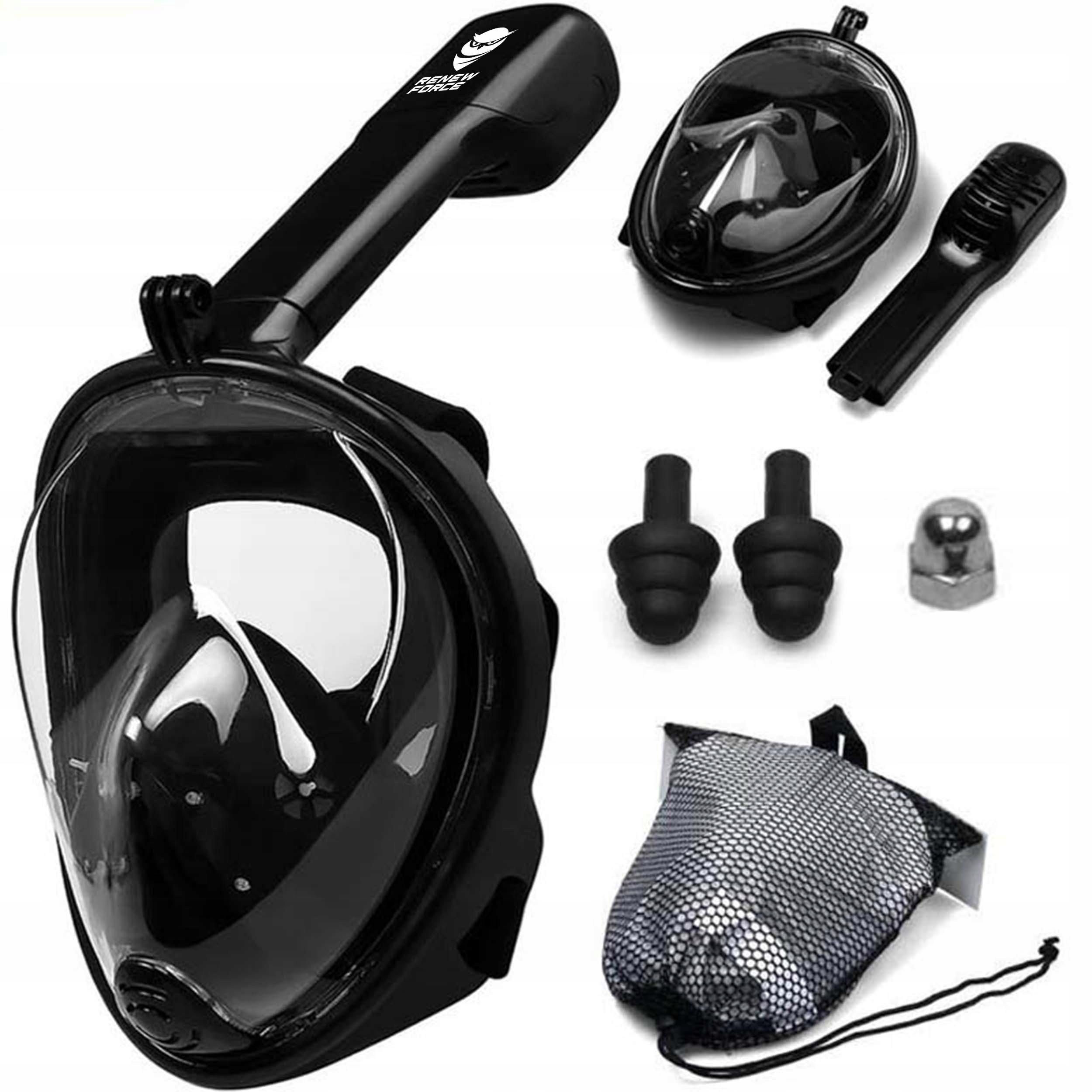 Maska do nurkowania pełnotwarzowa Renew Force SM-7 L/XL czarna – Idealna do snorkelingu