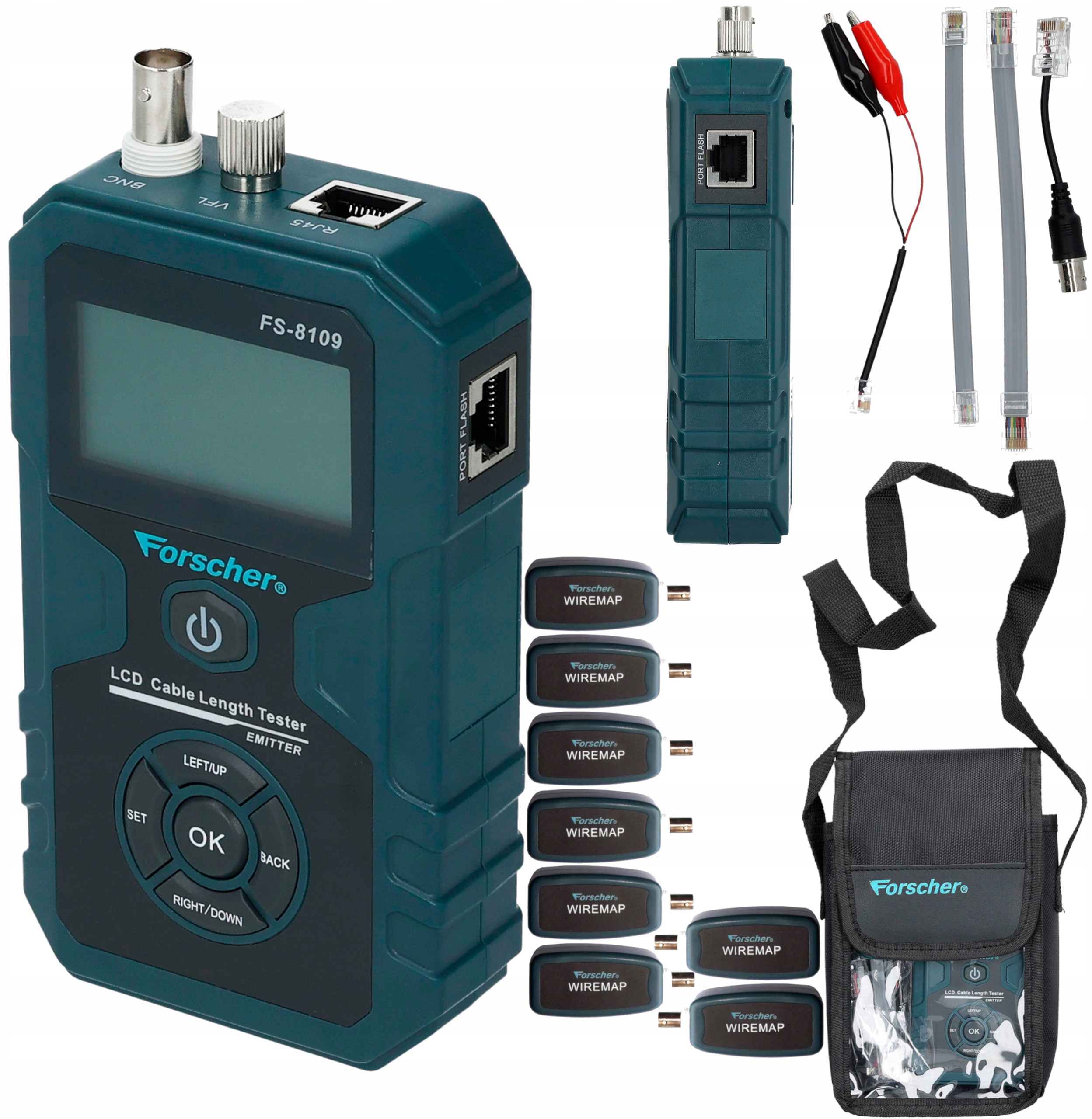 Tester kabli sieciowych RJ45 + BNC PREMIUM FORSCHER FS8109-8T – Niezbędne narzędzie do diagnostyki sieci