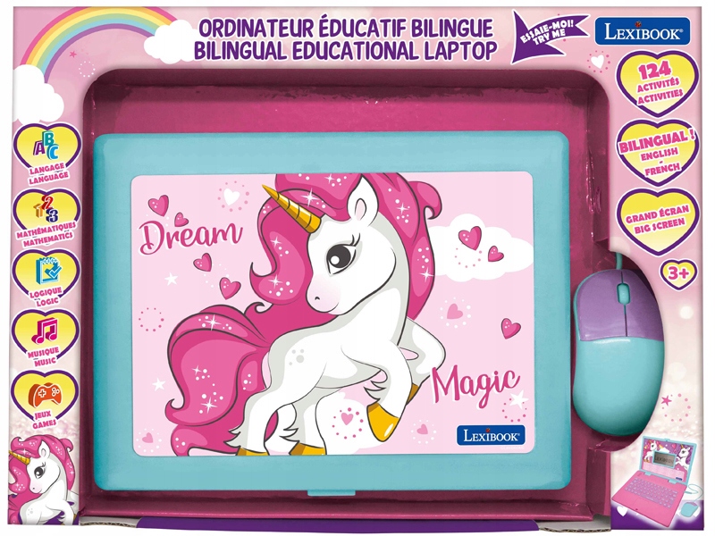 LEXIBOOK Unicorn laptop edukacyjny PL/EN – Interaktywna zabawa dla najmłodszych