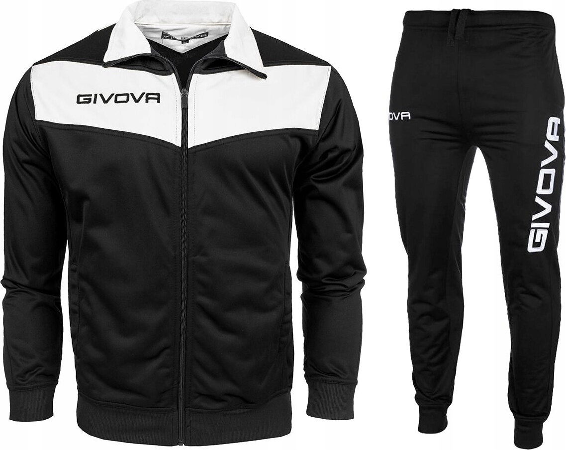 Dres treningowy piłkarski komplet bluza spodnie Givova Tuta Visa Triacetato czarno-biały TR018 1003 – Komfort i styl w każdej aktywności