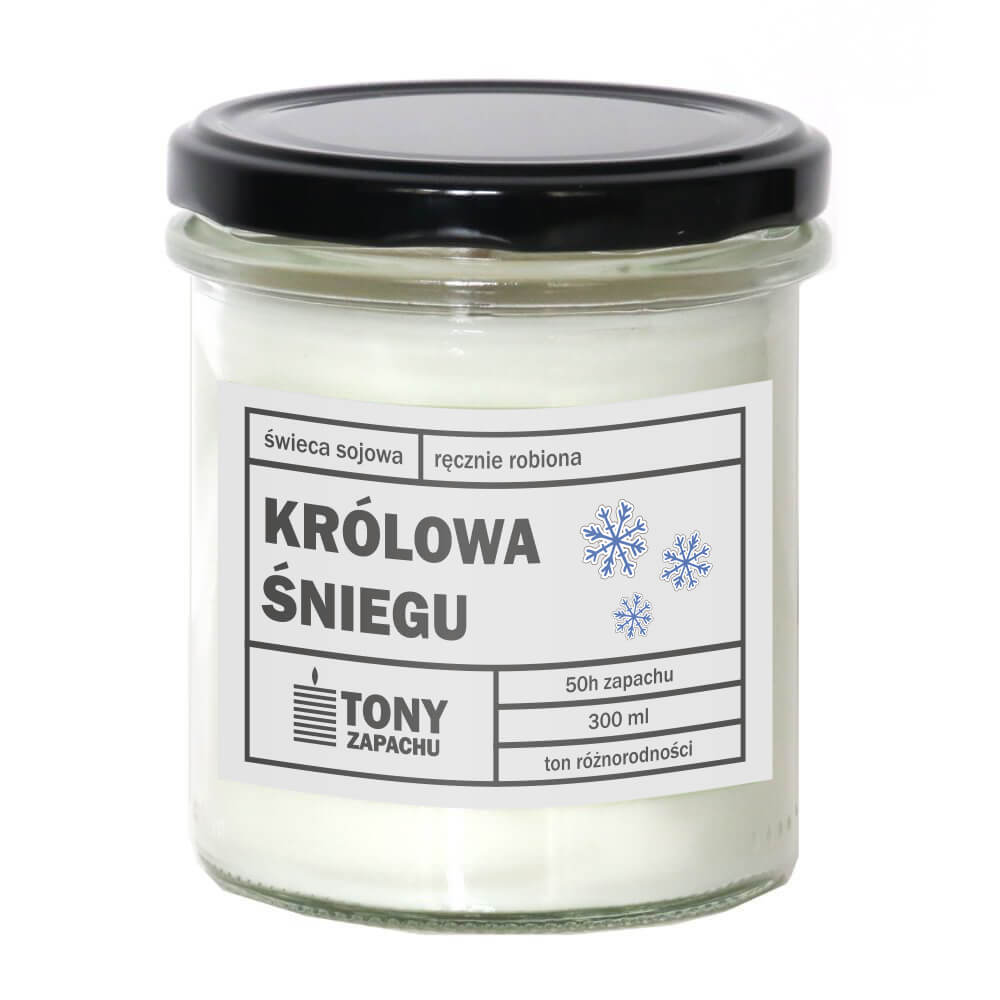Naturalna zimowa świeca sojowa 'KRÓLOWA ŚNIEGU' – Elegancja i świeżość w Twoim domu