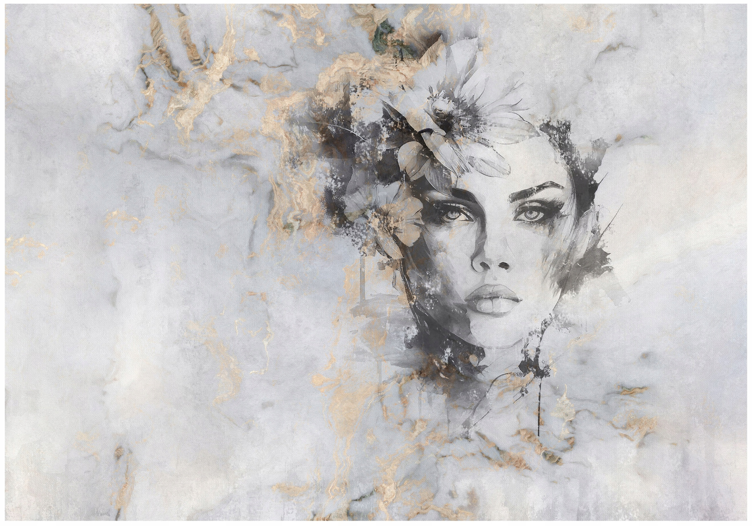 Fototapeta Kobieta Twarz Złoto Marmur 150x105 – Luksusowa dekoracja do Twojego wnętrza