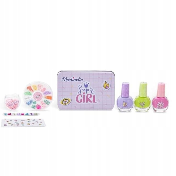 Zawartość zestawu: lakiery, naklejki i ozdoby do paznokci