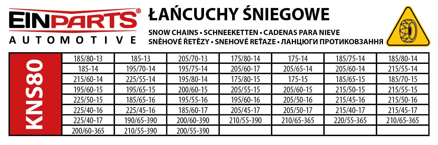 EINPARTS ŁAŃCUCHY ŚNIEGOWE DO OŚNIEŻONYCH DRÓG KNS80 Z 2 – Bezpieczna jazda zimą