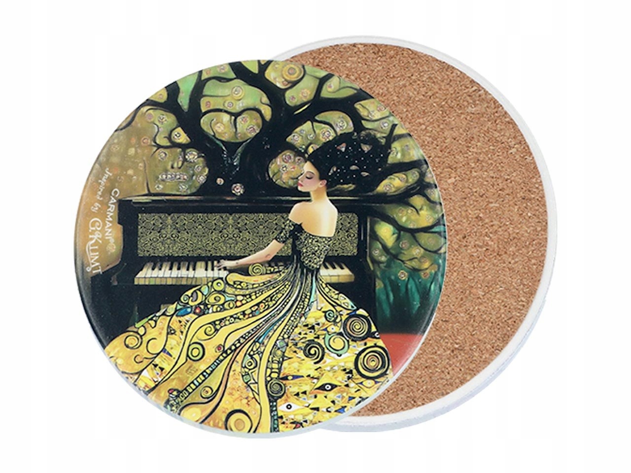 Podkładka ceramiczna, okrągła - Inspirowane malarstwem G. Klimt (CARMANI) – Elegancja i ochrona dla Twoich mebli