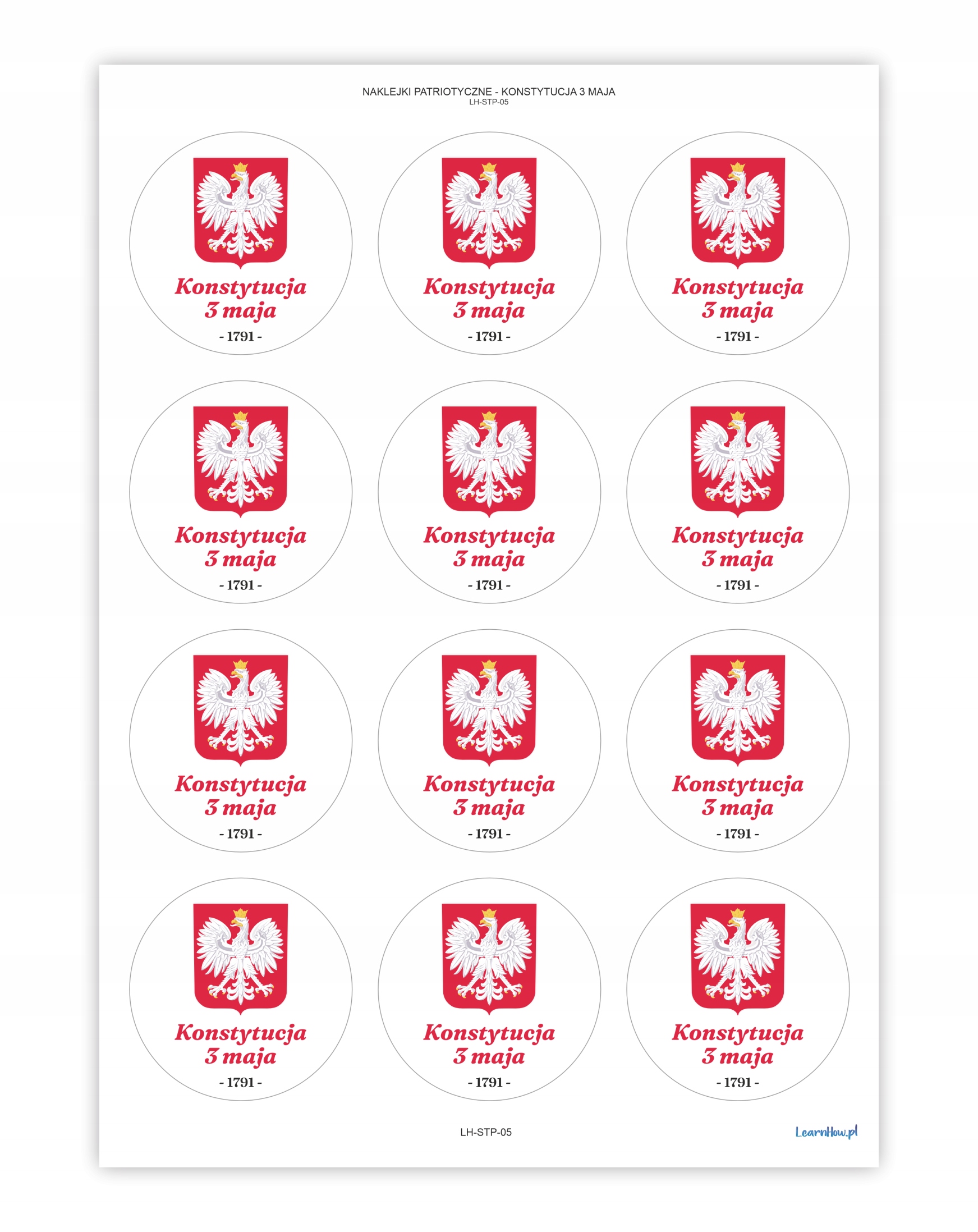 Naklejki patriotyczne - Święto Konstytucji 60mm 24 szt.