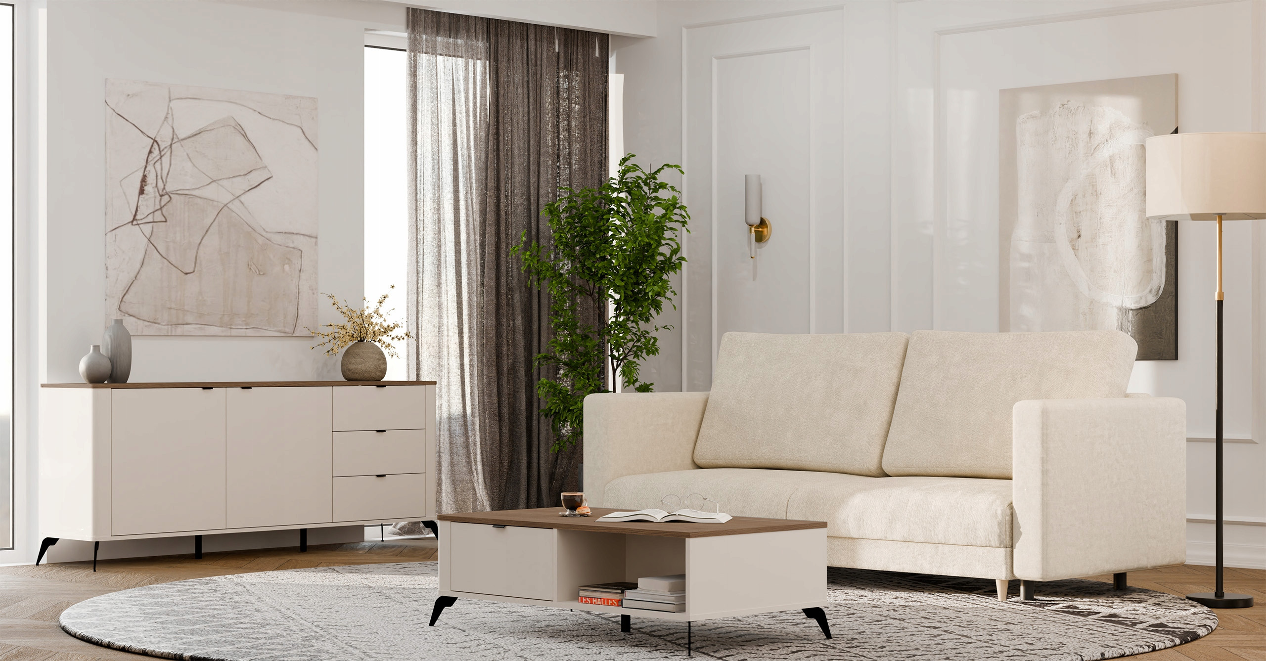 Nowoczesny design z 2 szufladami i otwartymi półkami