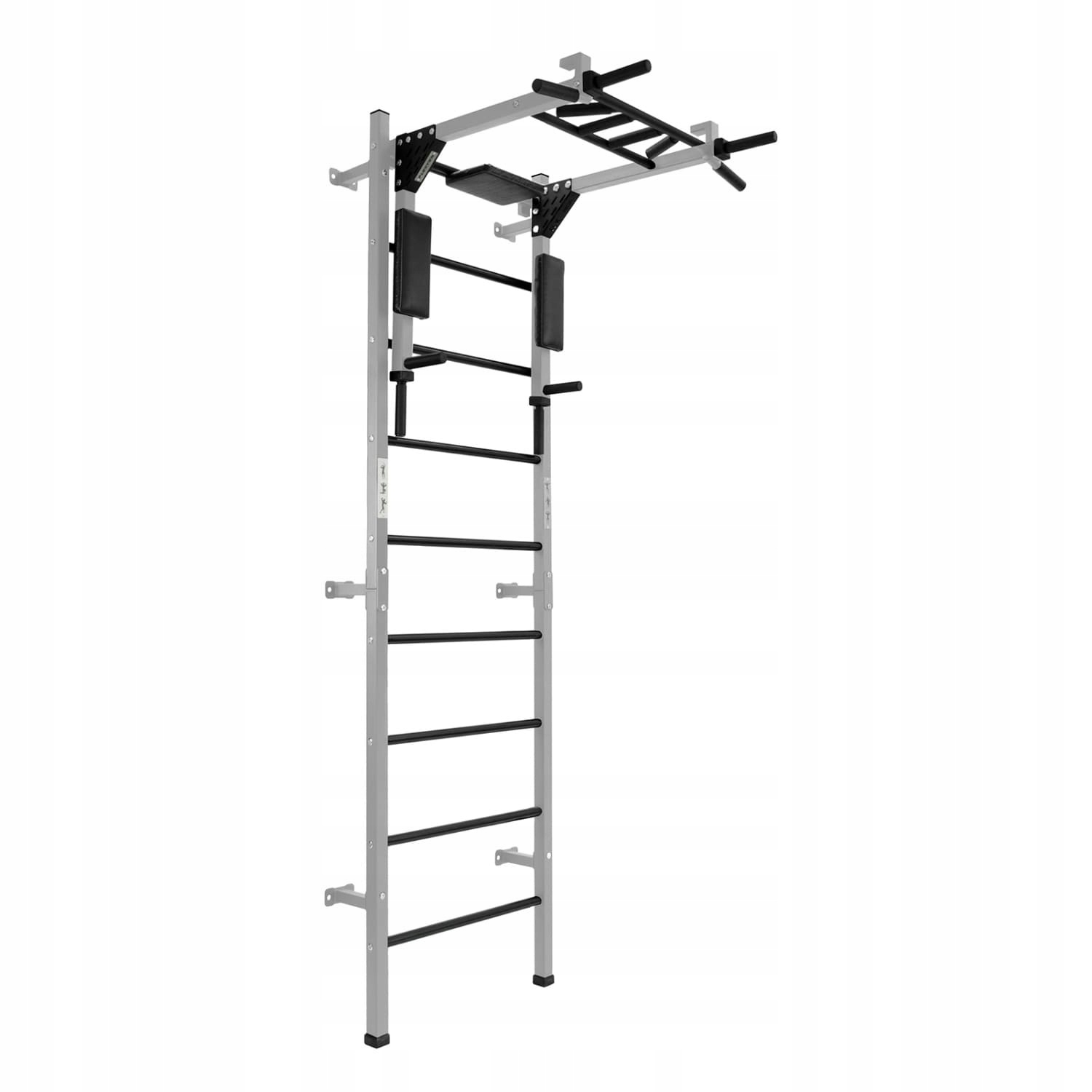 Drabinka gimnastyczna Profi szary + drążek i poręcze do dipów 2w1 | 250 kg – Idealne rozwiązanie do domowego treningu
