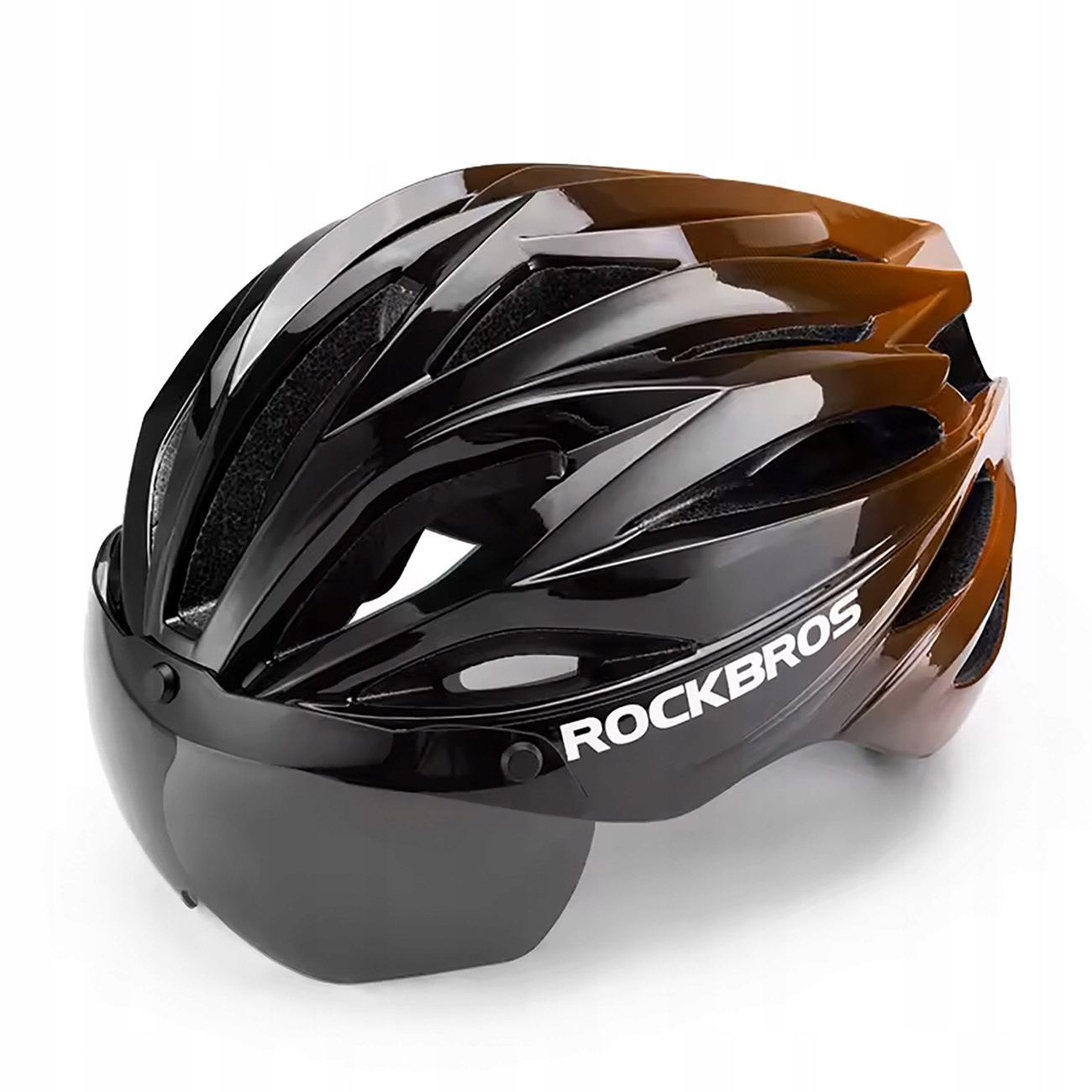 Kask rowerowy Rockbros z szybką, odpinane okulary z ochroną UV, unisex – czarno-brązowy