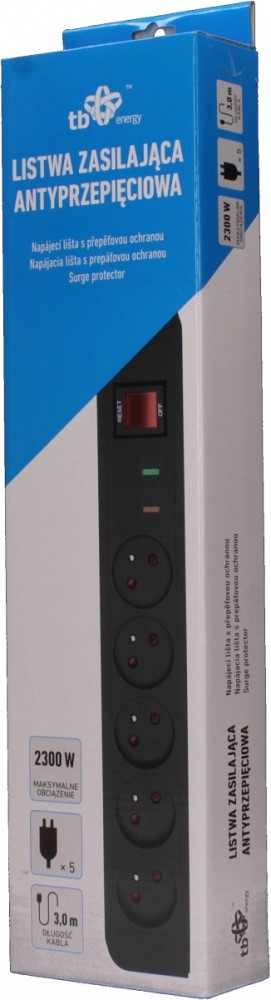 TB Energy Listwa Antyprzepięciowa x5, 3m – Bezpieczne zasilanie dla Twoich urządzeń