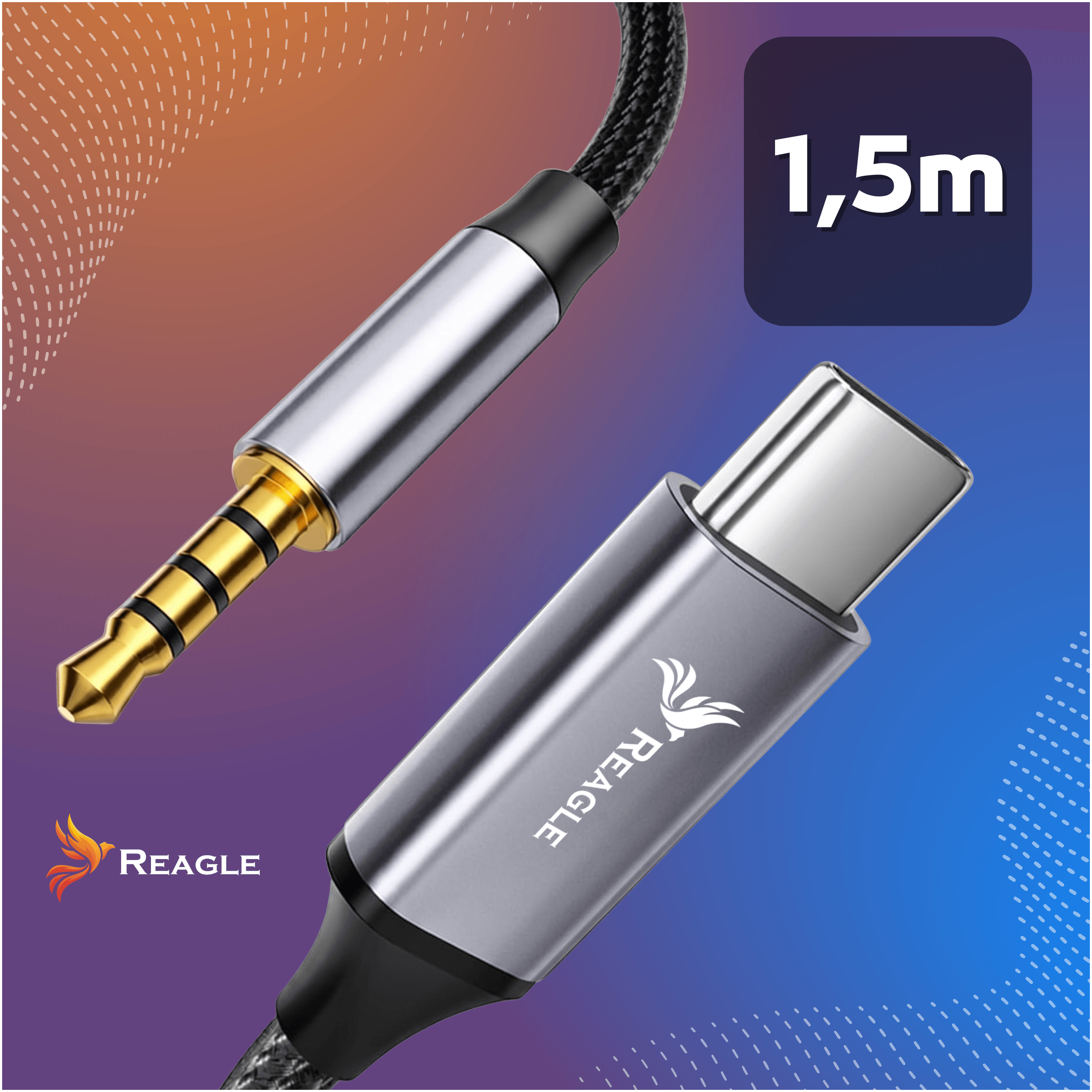 Kabel USB-C AUX Jack 3,5 mm Reagle RUCJ150P DAC Stereo HD 1,5m