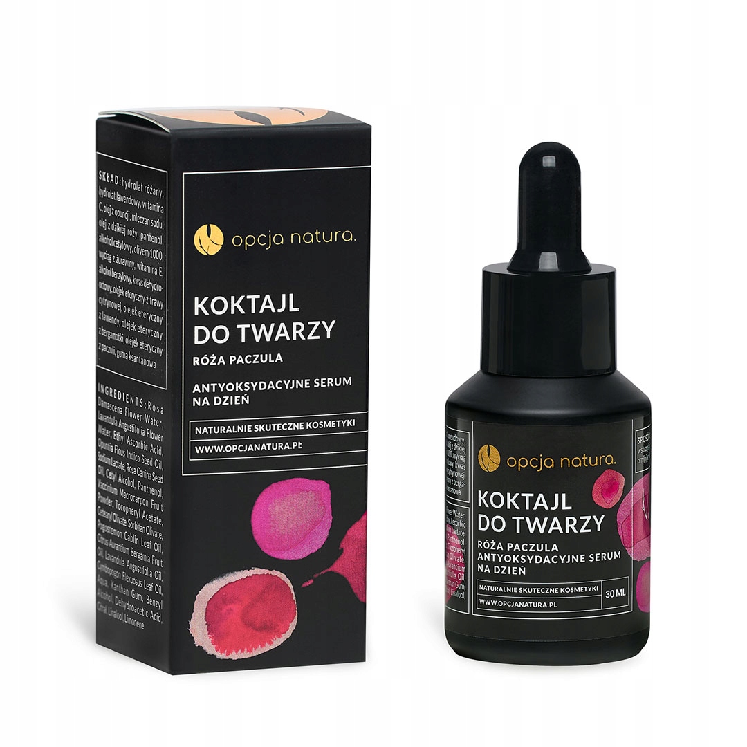 OPCJA NATURA - Koktajl do twarzy, antyoksydacyjne serum na dzień Róża i Paczula 30ml