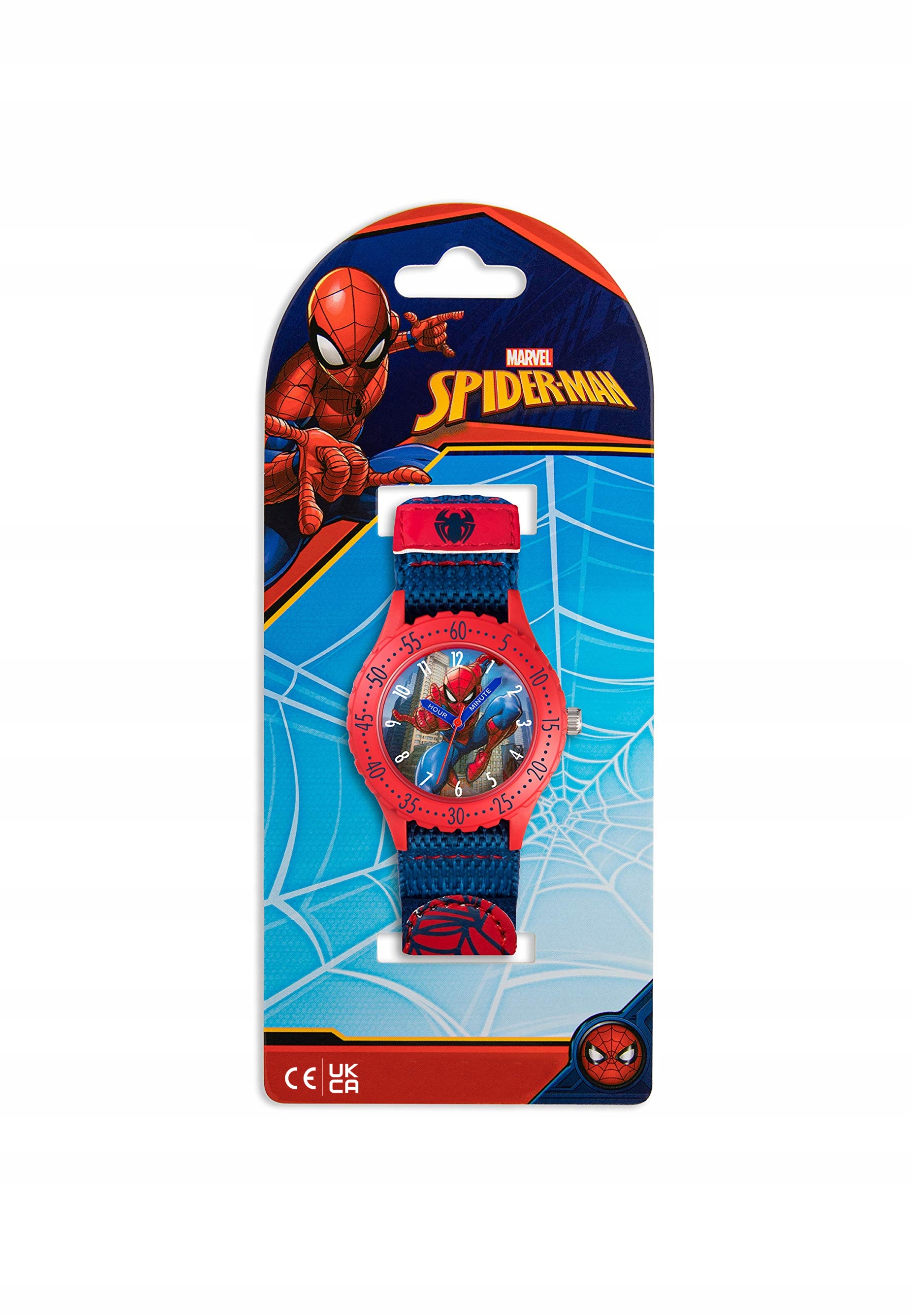 Zegarek Accutime Time Teacher Spiderman z niebieskim paskiem z materiału – idealny dla młodych miłośników Spidermana