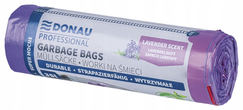 Worki na śmieci DONAU PROFESSIONAL – Wytrzymałe i super mocne z taśmą 35l, 15 szt., zapach lawendy
