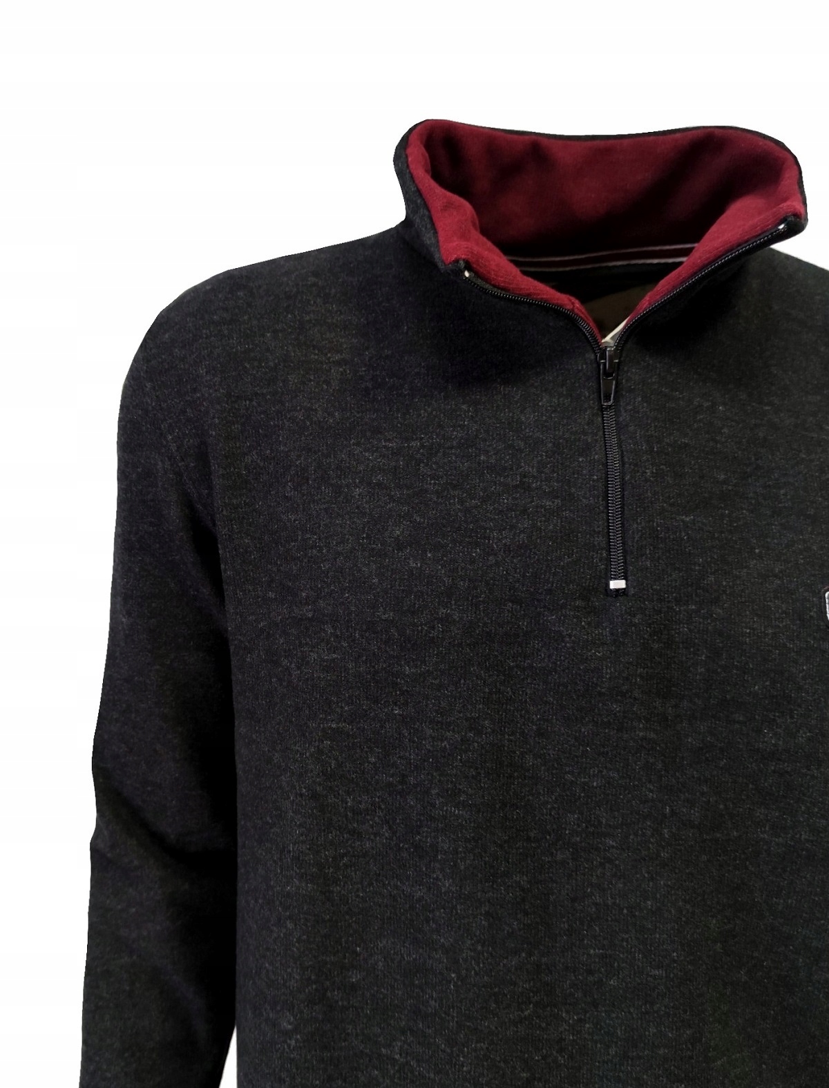 Bluza męska sportowa czarna suwak XXL BASTION Dekolt półgolf