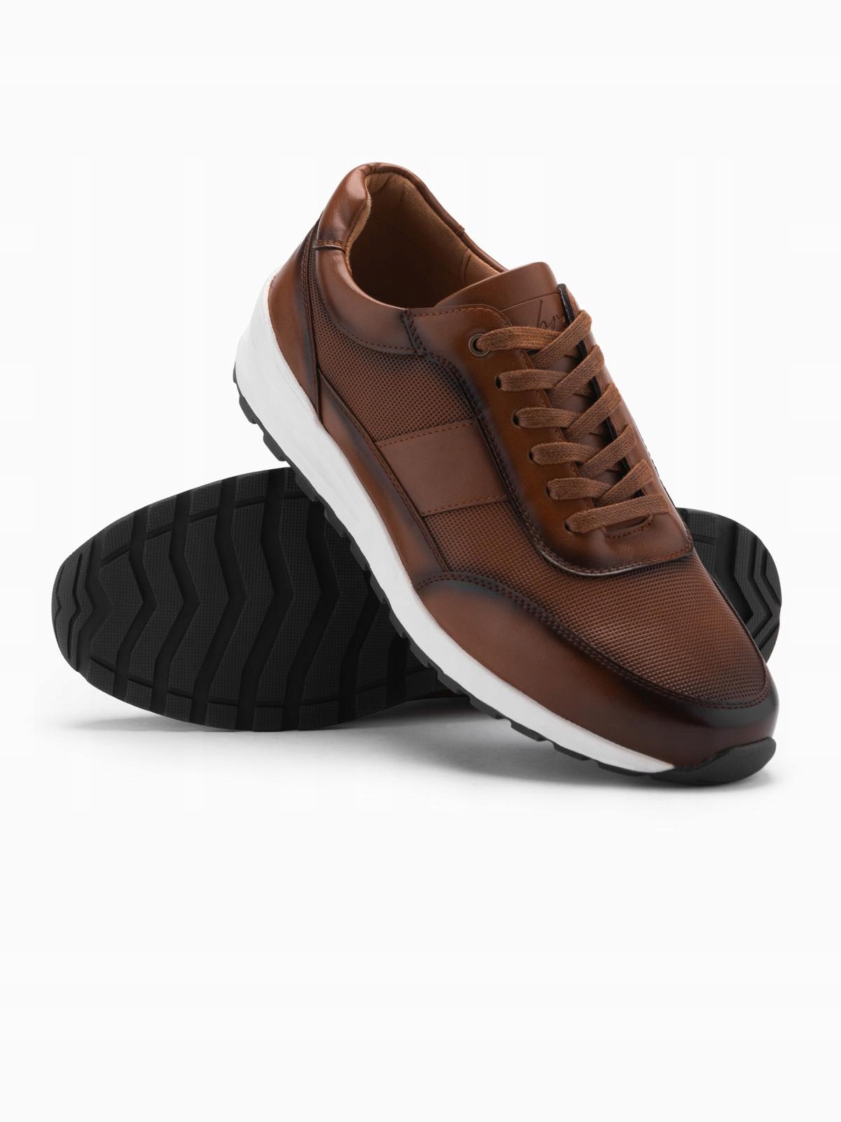 Męskie buty sportowe sneakersy ze skóry ekologicznej brązowe V1 OM-FOSL-0181 – Styl i komfort na co dzień