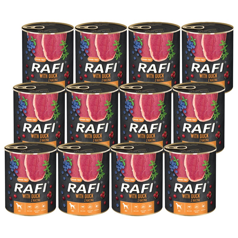 Mokra karma dla psa Rafi z kaczką – Zestaw 12 x 800 g