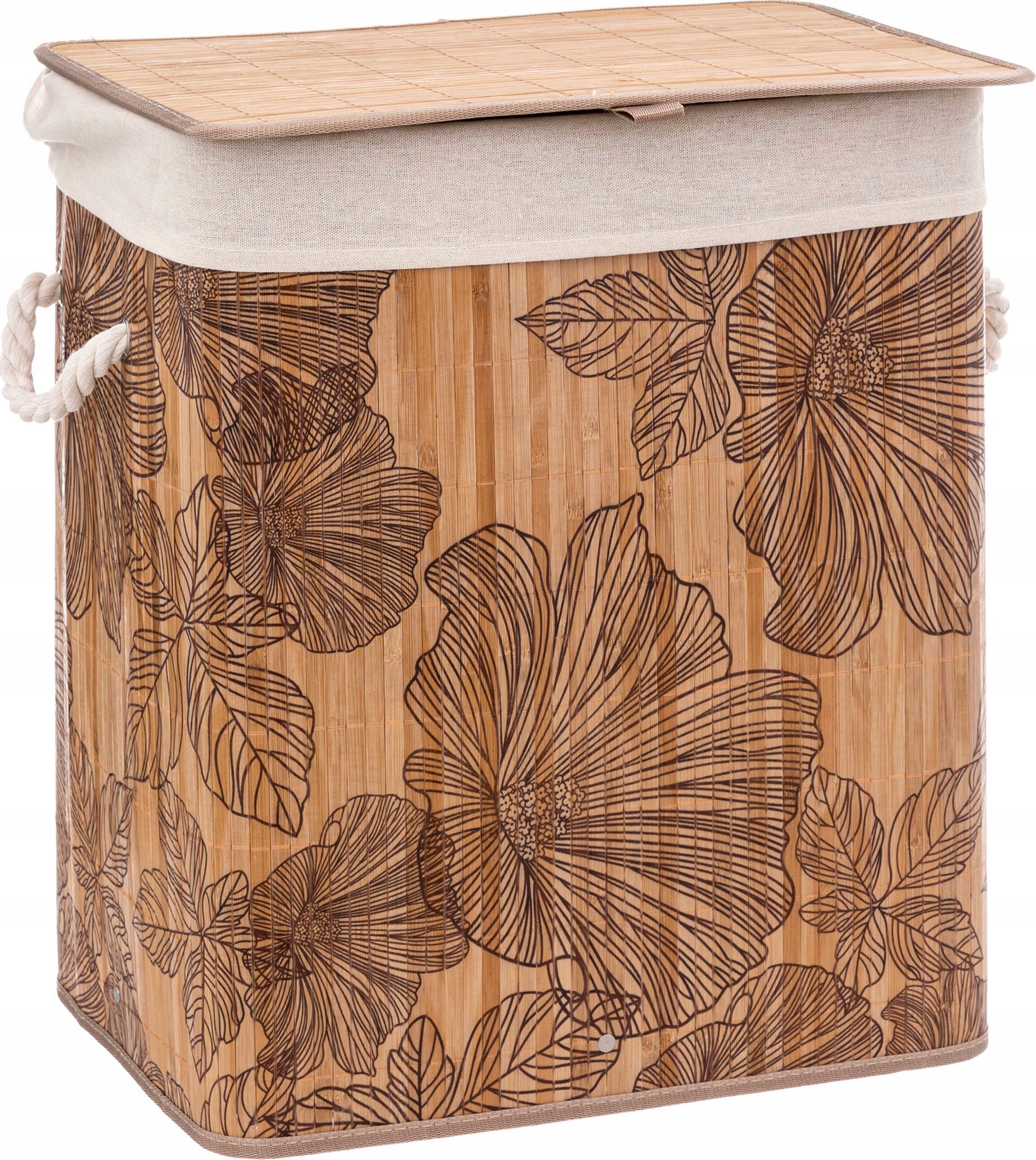 Kosz na pranie 5five Kosz na pranie BAMBOO z motywem kwiatów, 60 l – Stylowy i funkcjonalny dodatek do Twojego domu