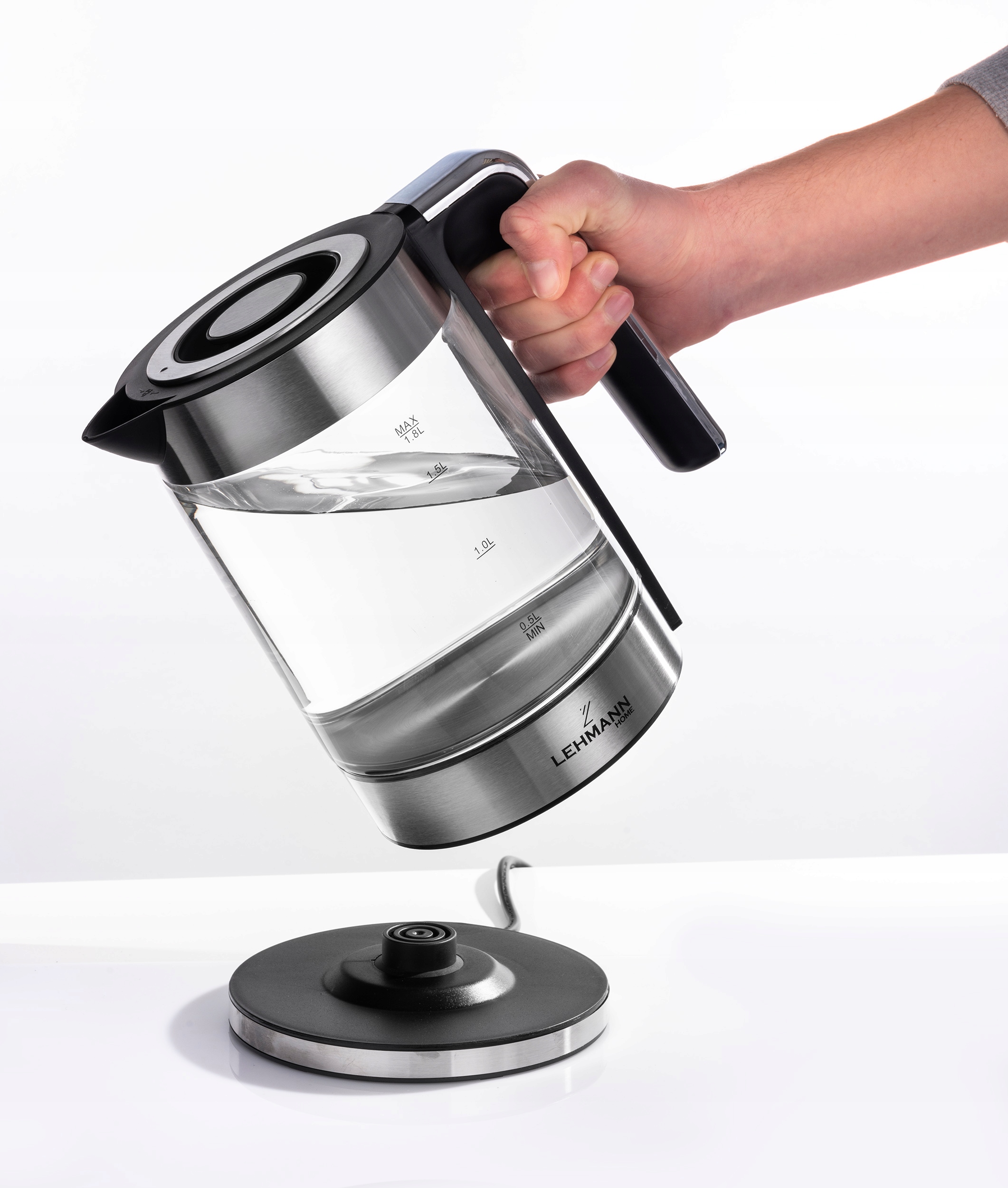 Czajnik elektryczny Lehmann 1,8L Czarno-Srebrny 2200W Stal Nierdzewna INOX Wysokość produktu 233 cm