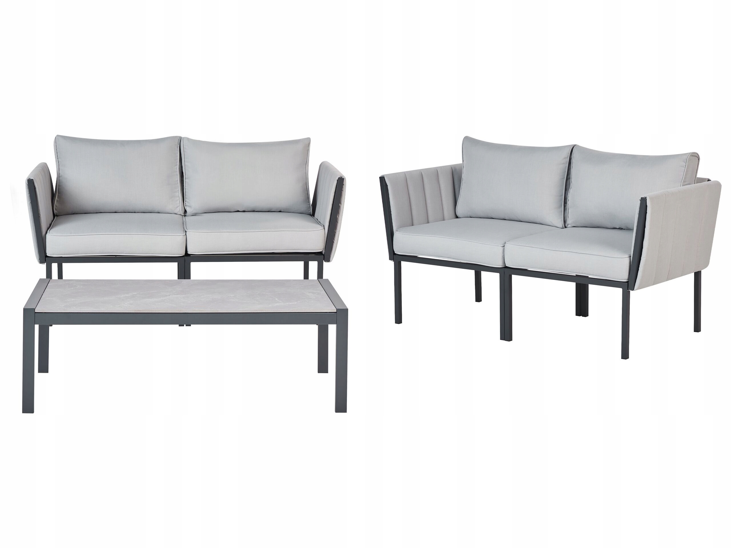 Zestaw ogrodowy ze stolikiem dla 5 osób SKALA Metal Jasnoszary Lumarko – Idealny do relaksu w ogrodzie