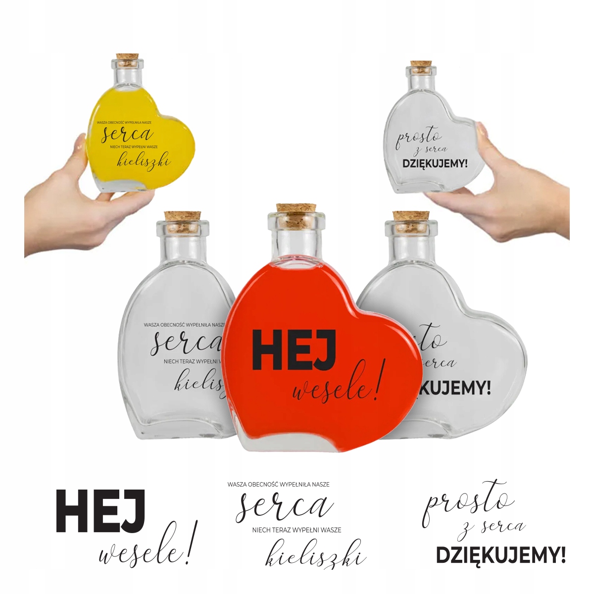 5x Butelki Na Wesele SERCE 250ml – Elegancka pamiątka dla gości
