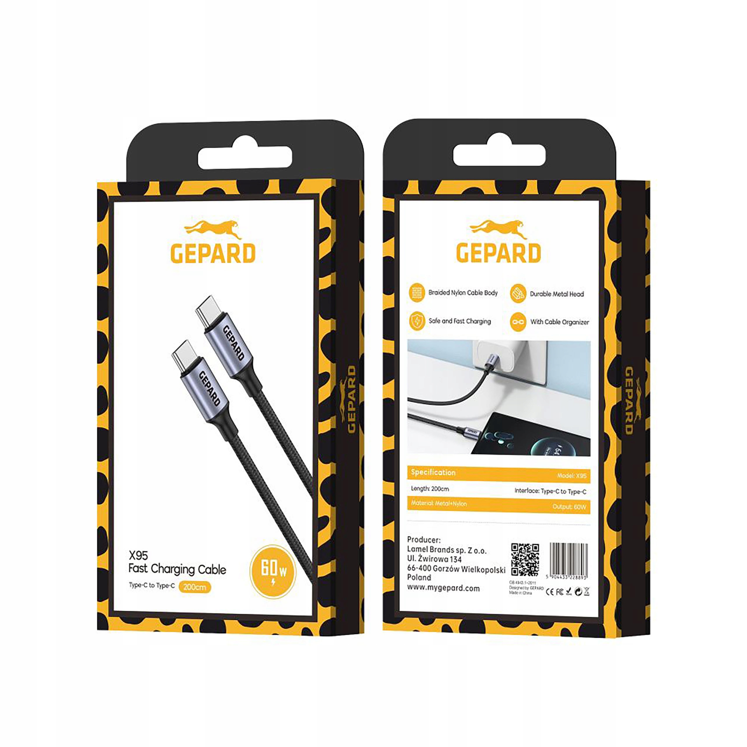 Kabel USB-C - USB-C 2 m Czarny (GEP CABCC60WMH2) – Szybkie ładowanie i transfer danych