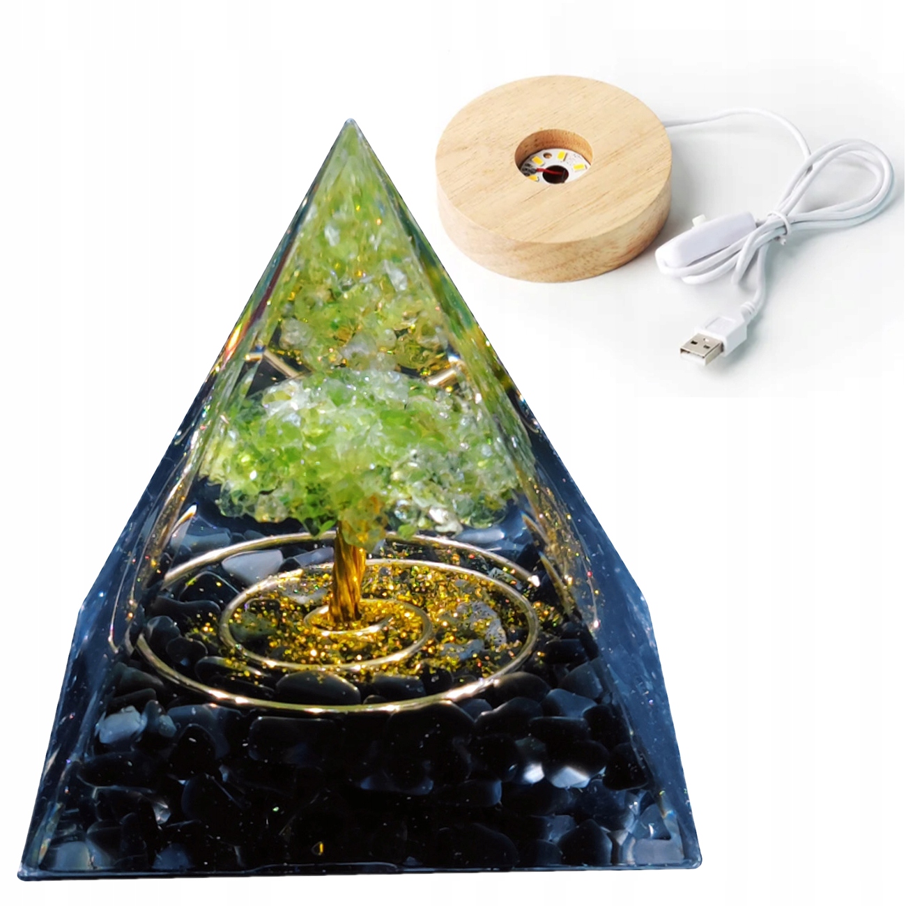 Piramida ORGONIT + LED Lampka PODSTAWA 5cm KRYSZTAŁ KAMIENIE AMULET – Magia i pozytywna energia w Twoim wnętrzu