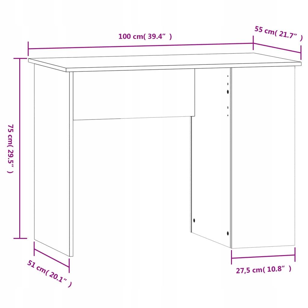 Wymiary biurka: 100 x 55 x 75 cm – idealne dopasowanie do każdego wnętrza