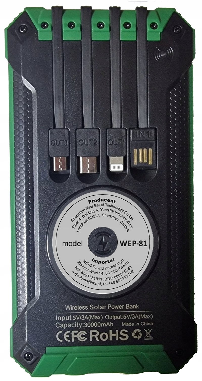 POWERBANK ŁADOWARKA PANEL SOLARNY INDUKCYJNY 30000mAh 7xUSB LATARKA 2x LED – Niezawodne źródło energii