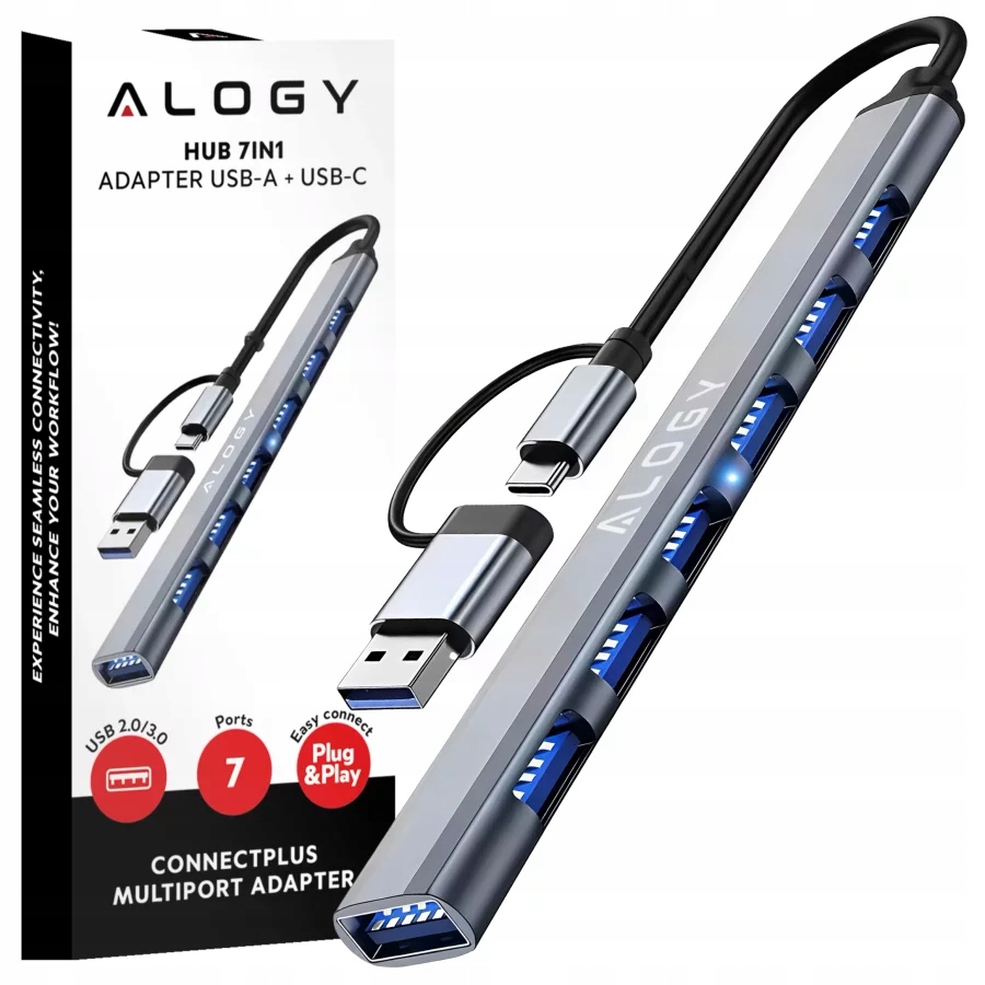 Hub 7w1 USB-C z USB 3.0 do 7x USB-A – Alogy MultiHub™ Do Notebooka Laptopa
