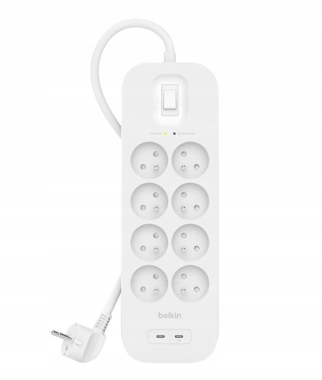 Listwa zasilająca Belkin Listwa przeciwprzepięciowa SurgePlus 8xFR 2xUSB-C 900J 2M – Ochrona i wygoda w jednym