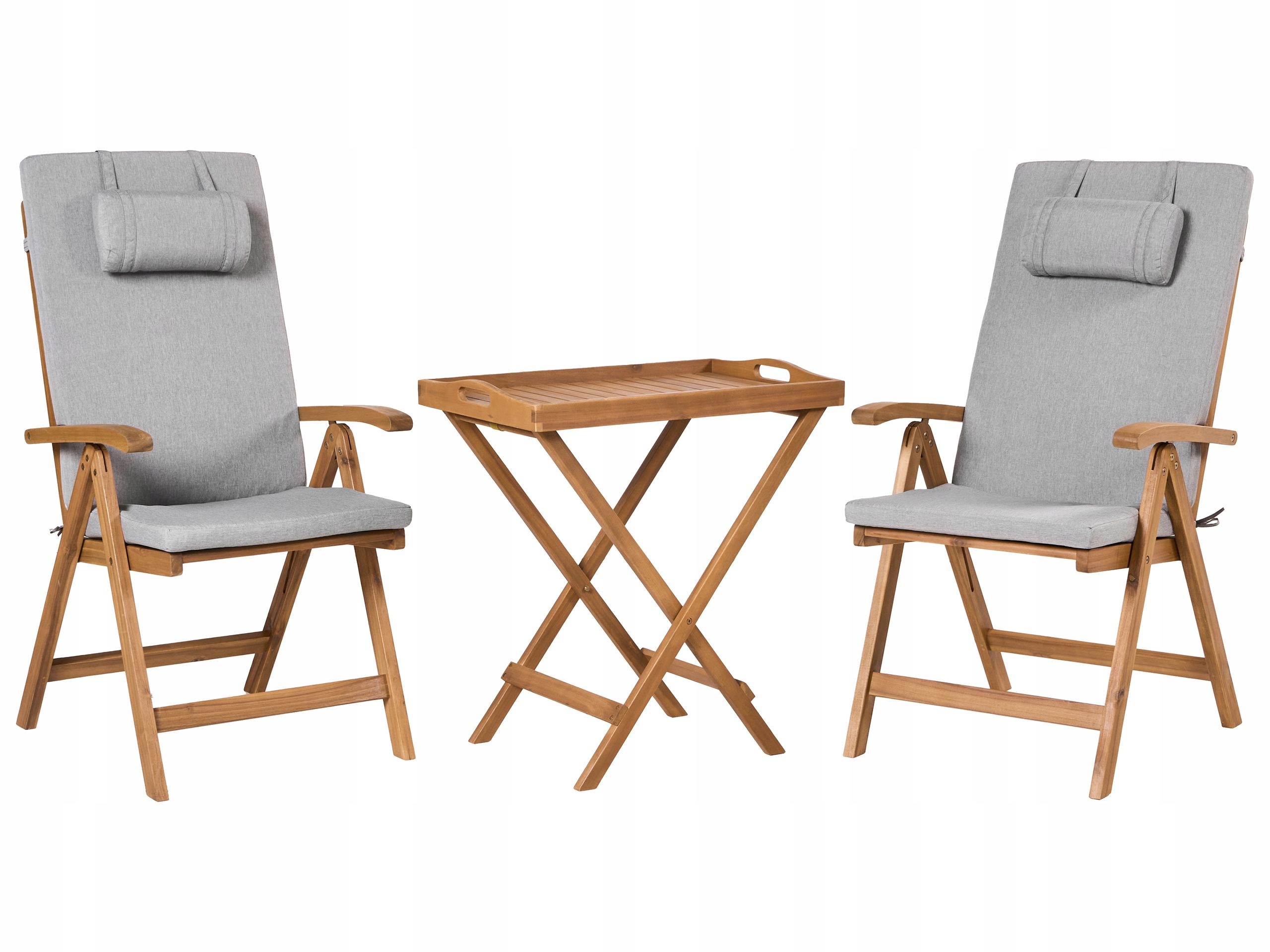 Zestaw mebli balkonowych JAVA PREMIUIM Drewno akacjowe Szary melanż – Elegancja i komfort na Twoim balkonie