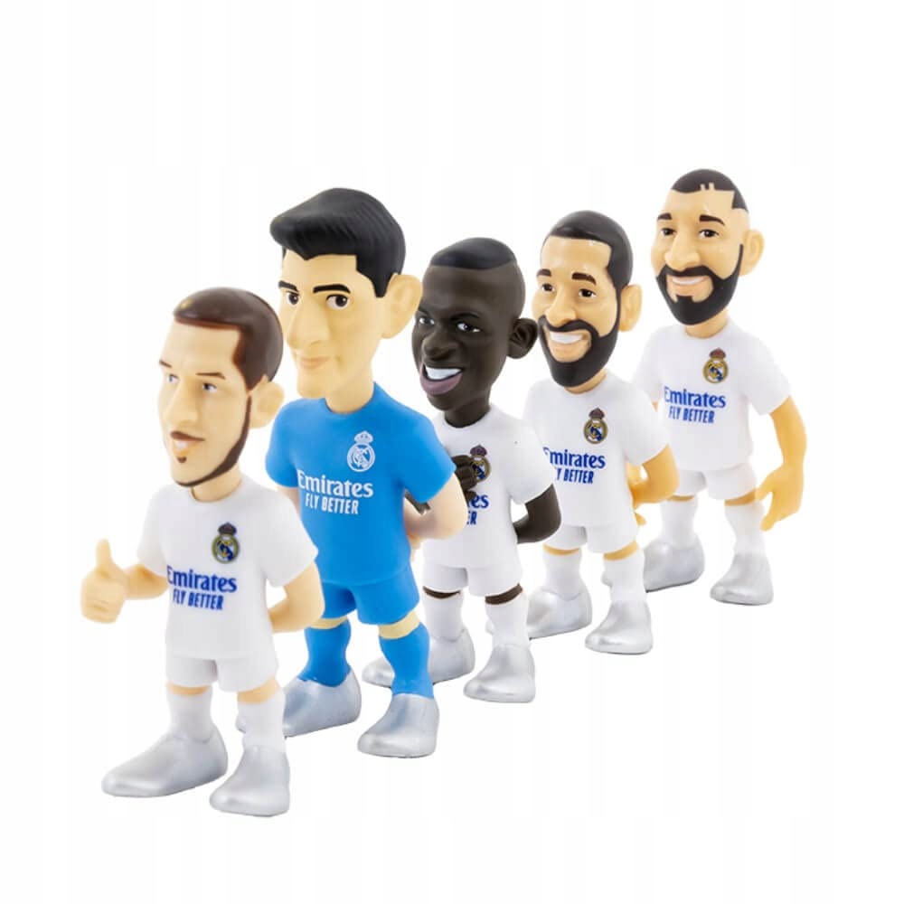 Kolekcjonerskie figurki piłkarzy: Courtois, Benzema, Carvajal, Hazard i Vinicius