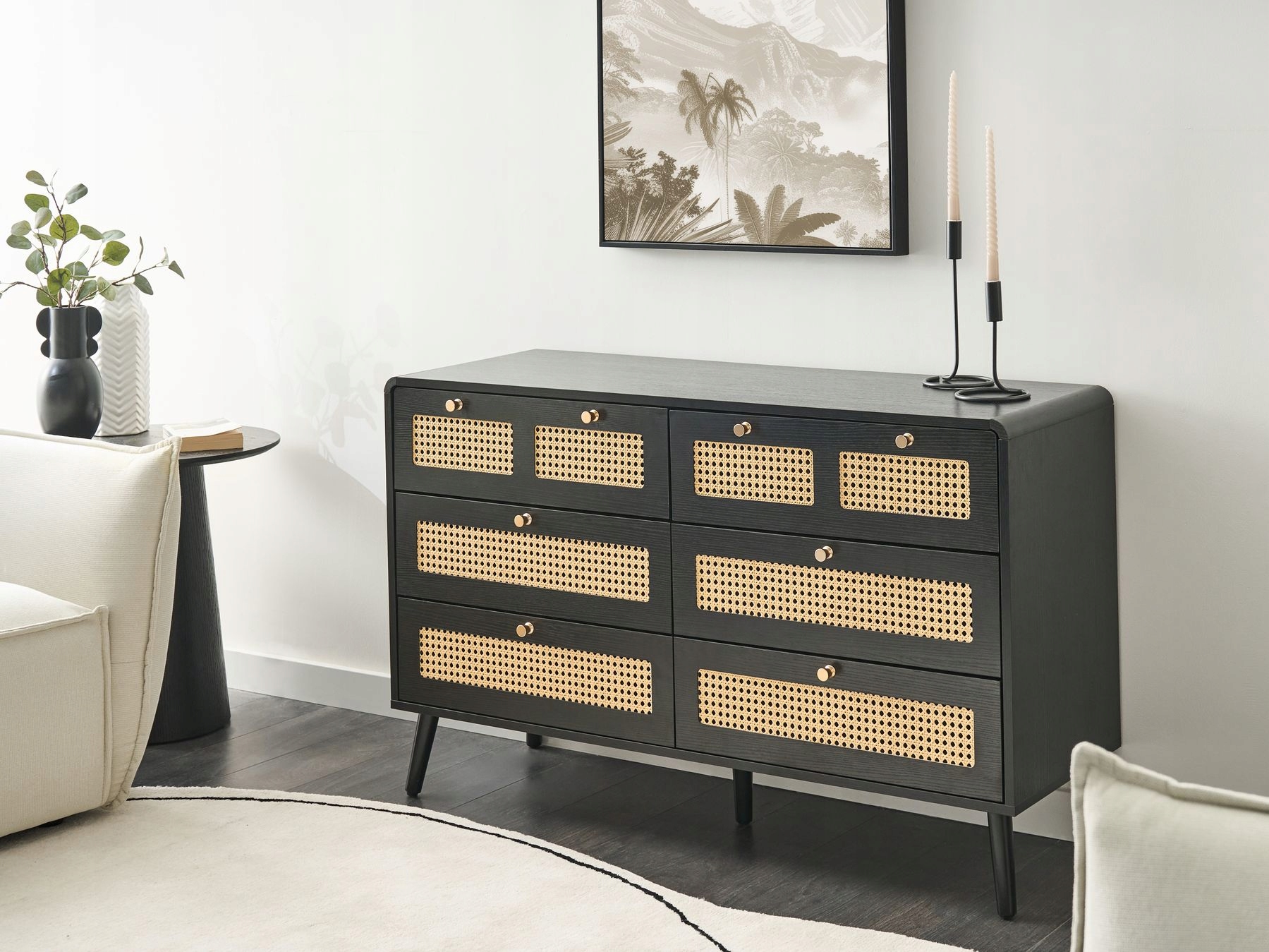 Komoda 6 szuflad MOURA Czarny – Elegancja i funkcjonalność w Twoim wnętrzu