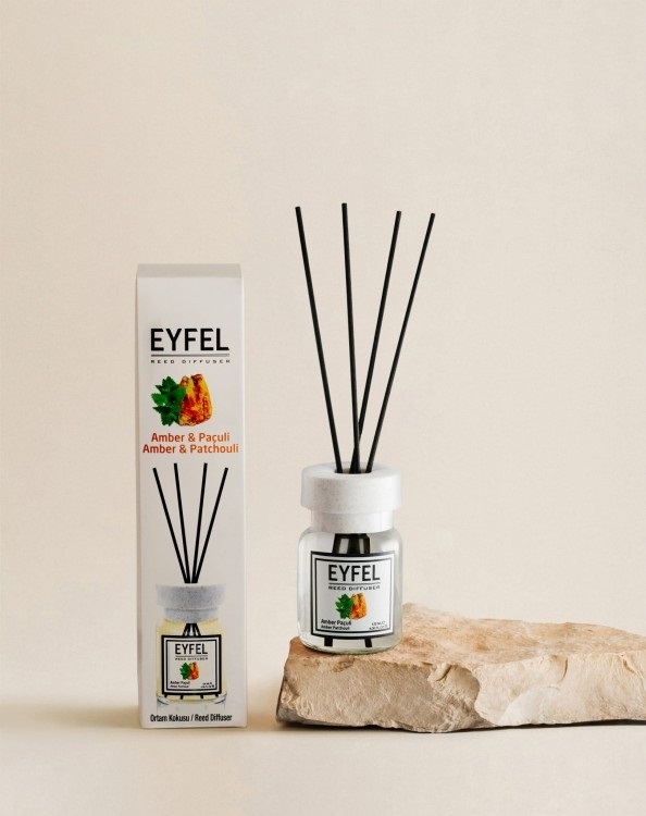 Eyfel Dyfuzor zapachowy z patyczkami Amber Paculi 120ml – Elegancka dekoracja i odświeżacz powietrza