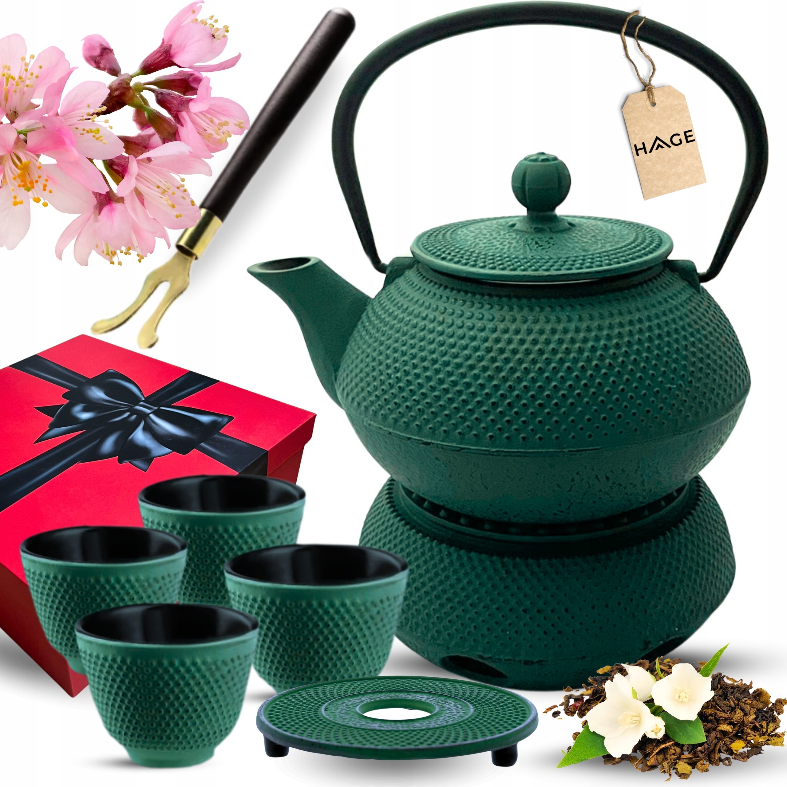 Zaparzacz żeliwny dzbanek 900ml z podgrzewaczem i filiżankami – Idealny do parzenia herbaty