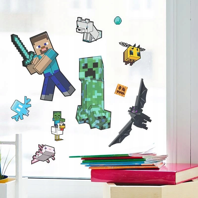 PALADONE Minecraft dekoracyjne naklejki na szybę – Ożyw swoje okna w pixelowym świecie