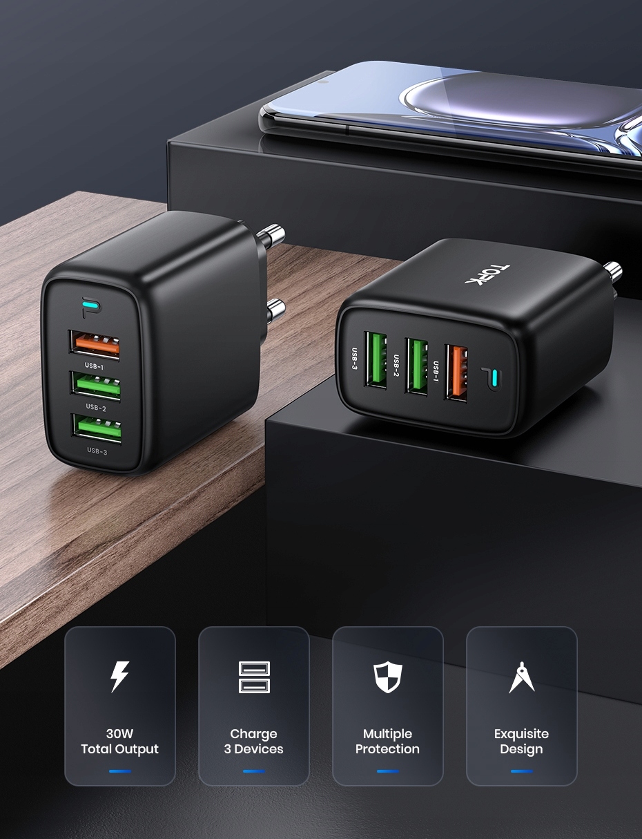 Ładowarka sieciowa 3xUSB 30W Szybkie ładowanie QC3 Kod producenta B15EUA303