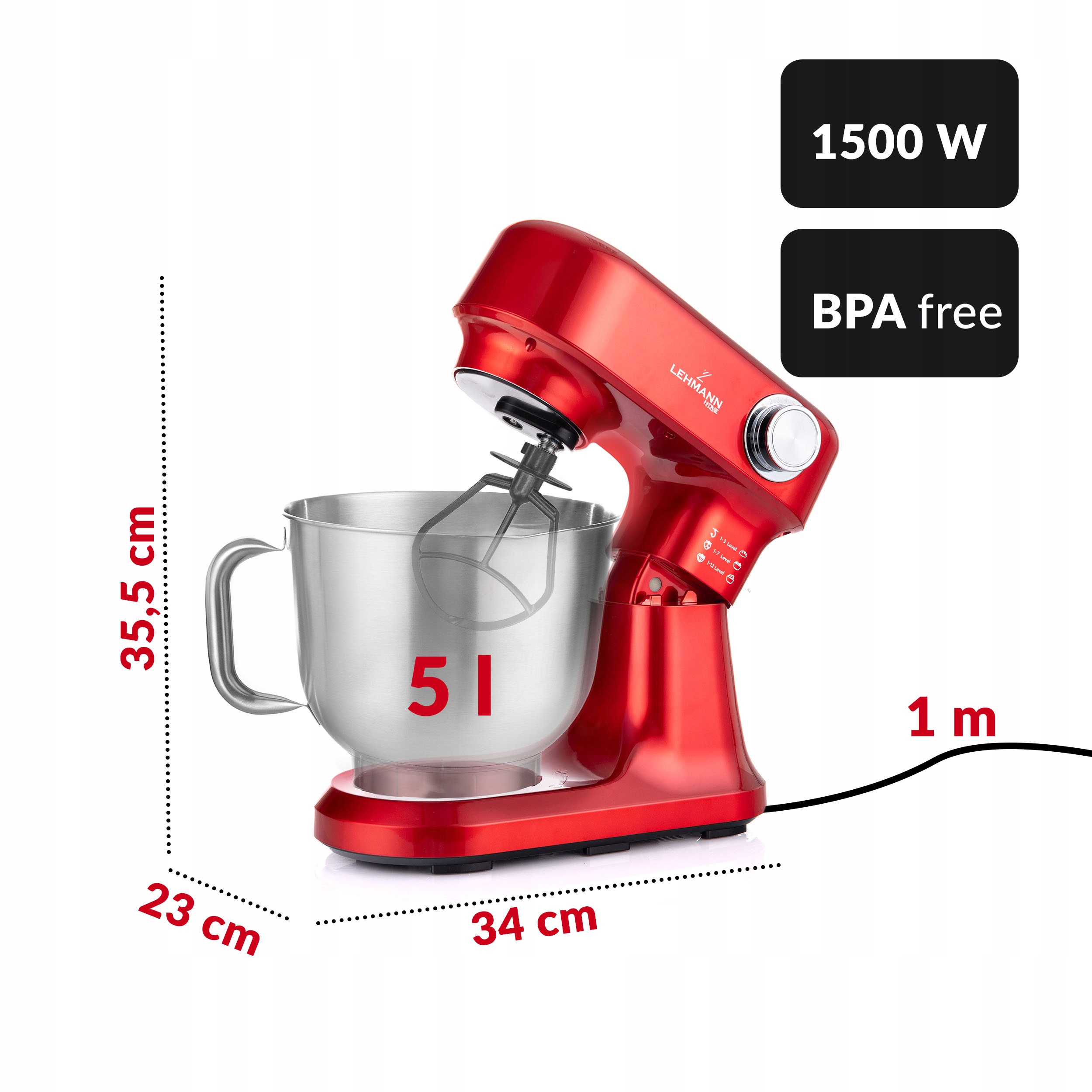 ROBOT PLANETARNY KUCHENNY MIKSER 3x MIESZADŁA DUŻA MISA HAK CIASTA CHLEBA Szerokość produktu 35.5 cm