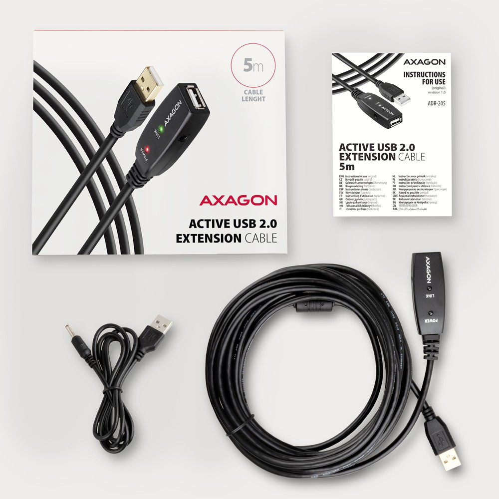 Axagon ADR-205 – Aktywny przedłużacz USB 2.0 o długości 5 m