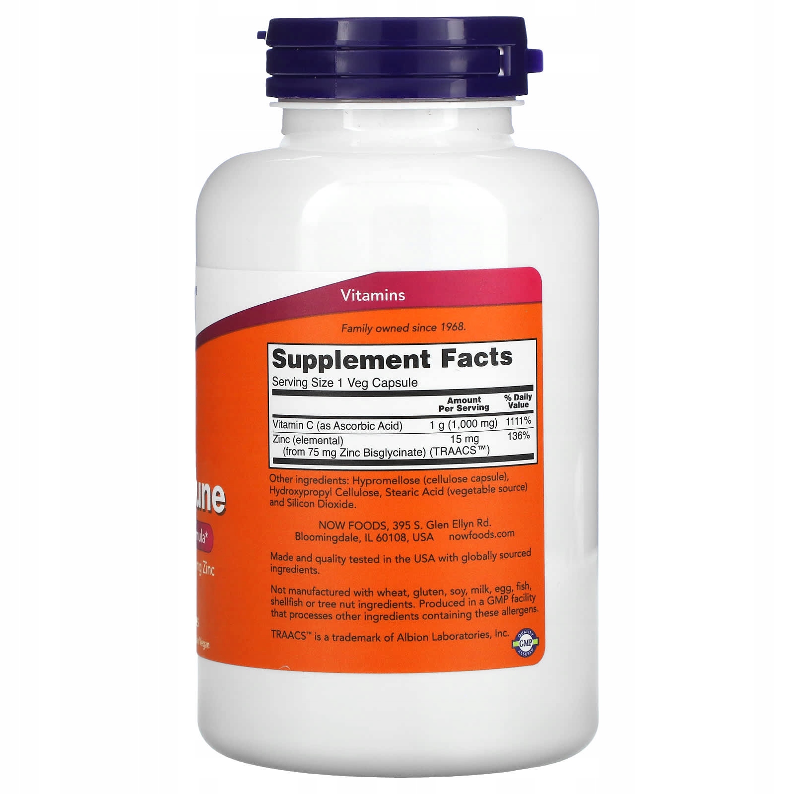 Skład i specyfikacja techniczna NOW FOODS C-1000 Zinc Immune