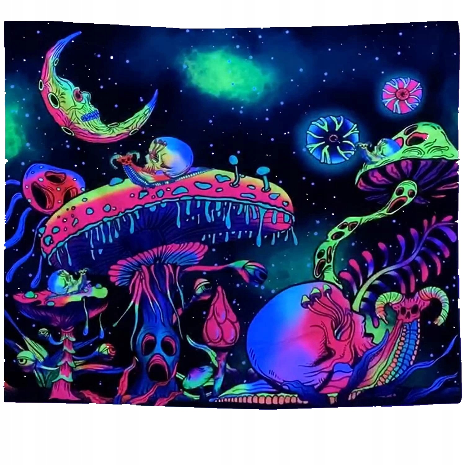Dekoracja ŚCIENNA UV OBRAZ Fluorescencyjny GOBELIN ODBLASK 150x150cm Grzyby – Ożyw swoją przestrzeń