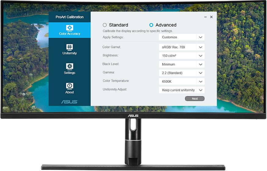 Technologia kalibracji ASUS ProArt zapewnia optymalnÄ
dokÅadnoÅÄ kolorów podczas pracy z różnymi rodzajami treÅci dziÄki różnorodnym zaawansowanym ustawieniom