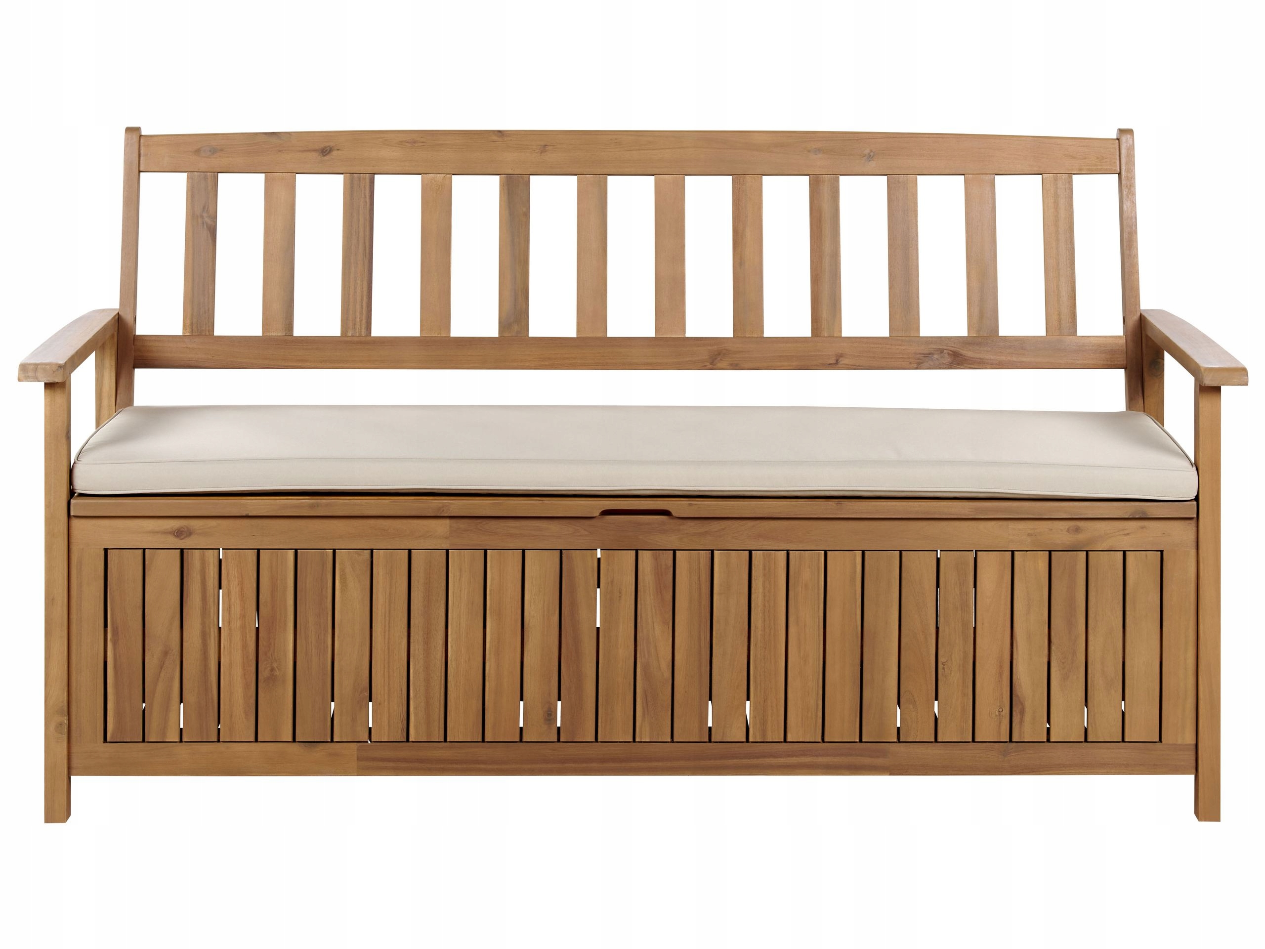 Ławka ogrodowa z poduszką Drewno 160 cm Beżowoszary SOVANA – Elegancja i komfort w Twoim ogrodzie
