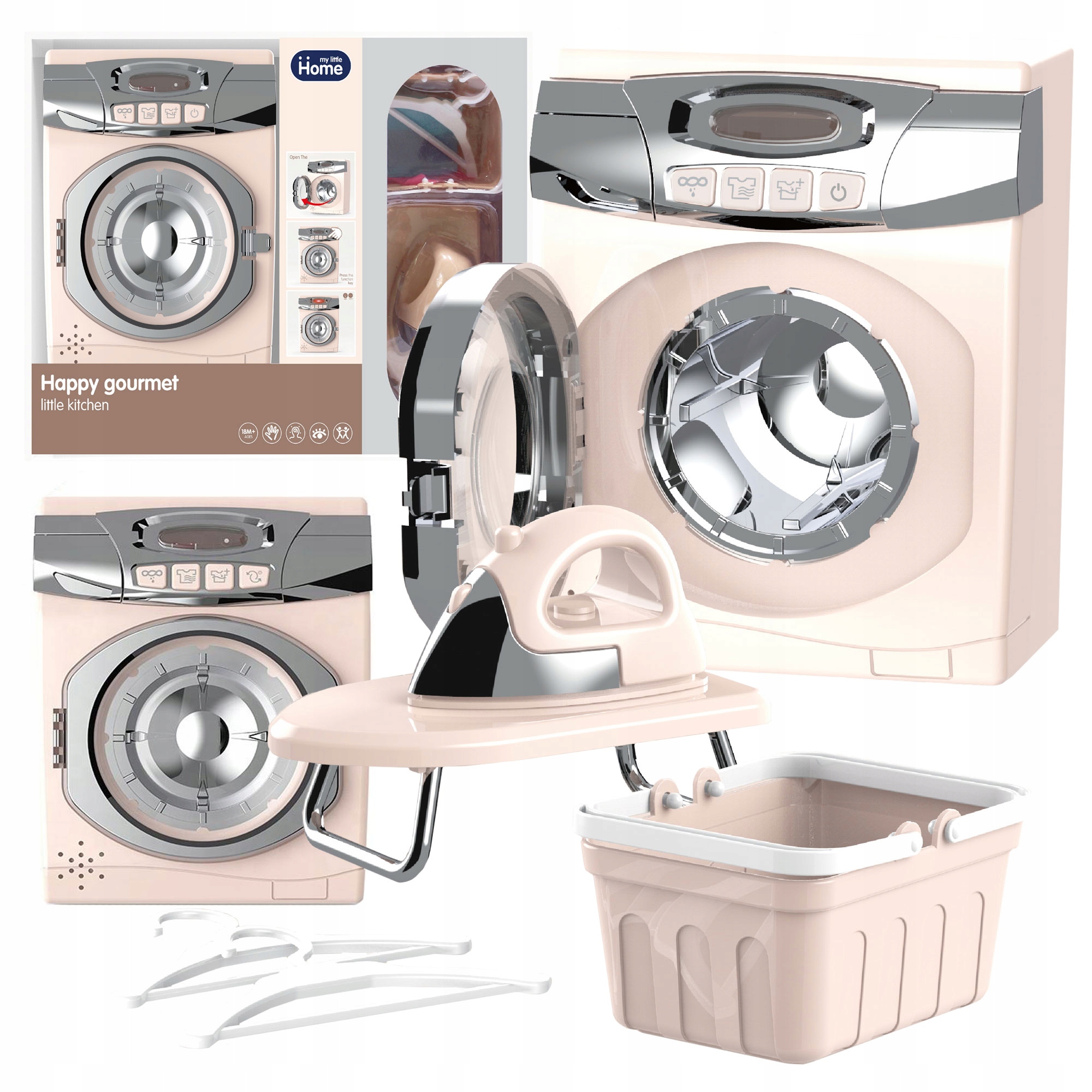 Żelazko, Deska Do Prasowania + Pralka Na Baterie – Zestaw AGD dla małej gospodyni domowej