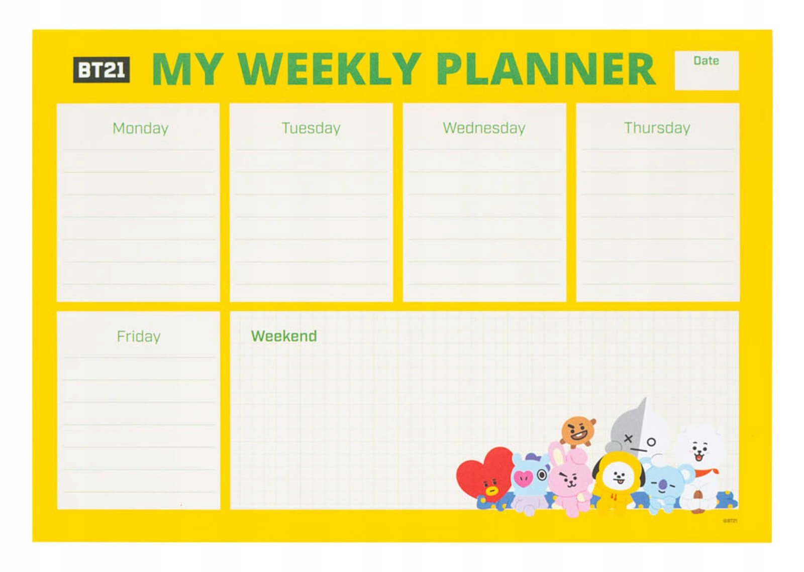 BT21 - Planner tygodniowy 54 strony A4 – Idealny do organizacji czasu