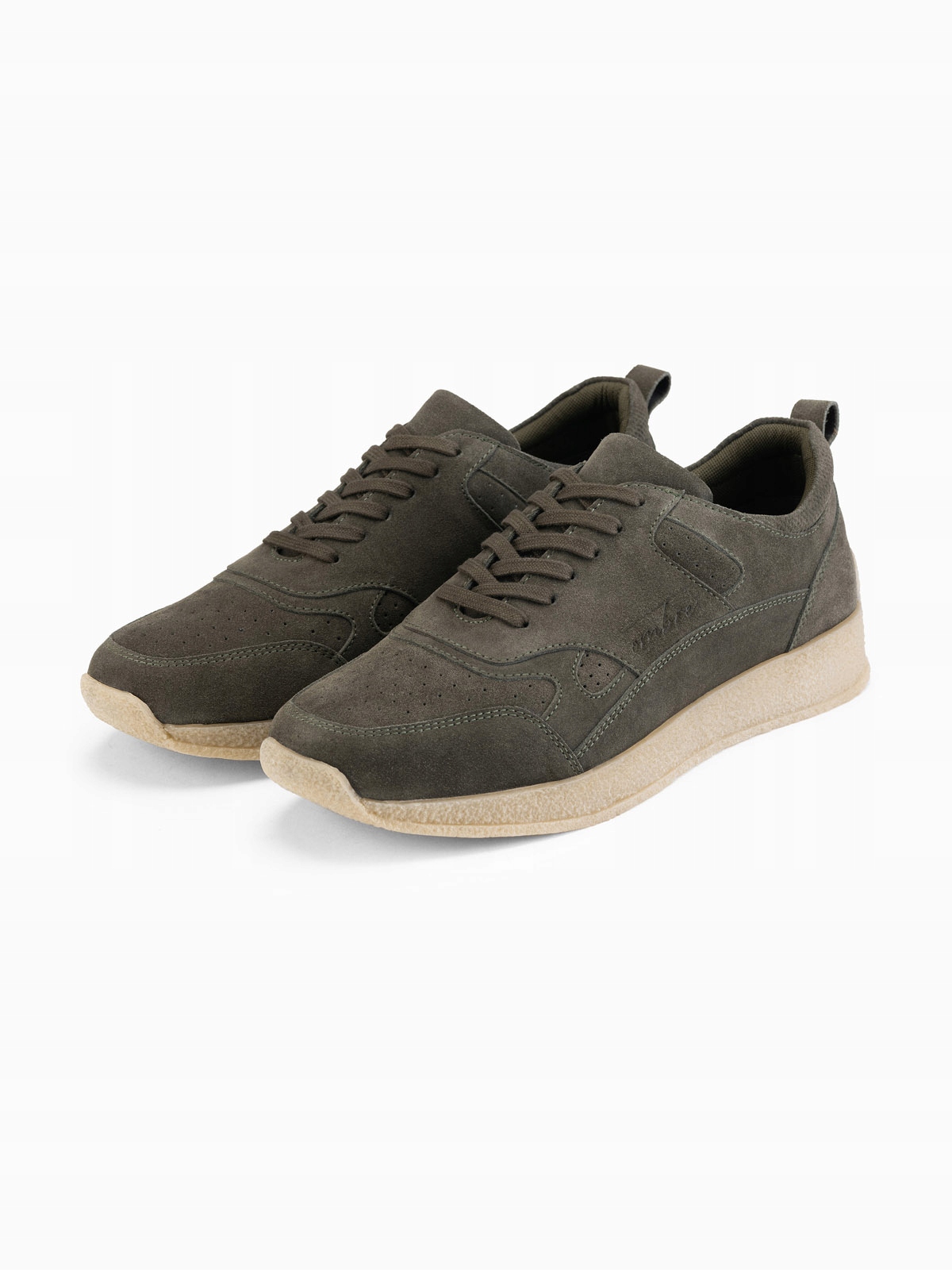 Lekkie zamszowe męskie sneakersy w stylu sportowym oliwkowe V1 OM-FOSL-0205 – Idealne do aktywnego stylu życia