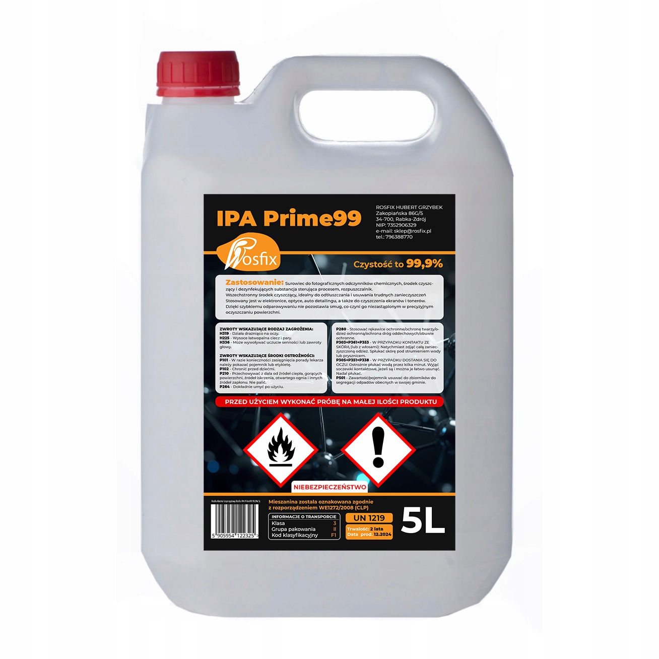 Alkohol Izopropylowy Izopropylowy IPA 99,9% 5L – Idealny do czyszczenia i odtłuszczania